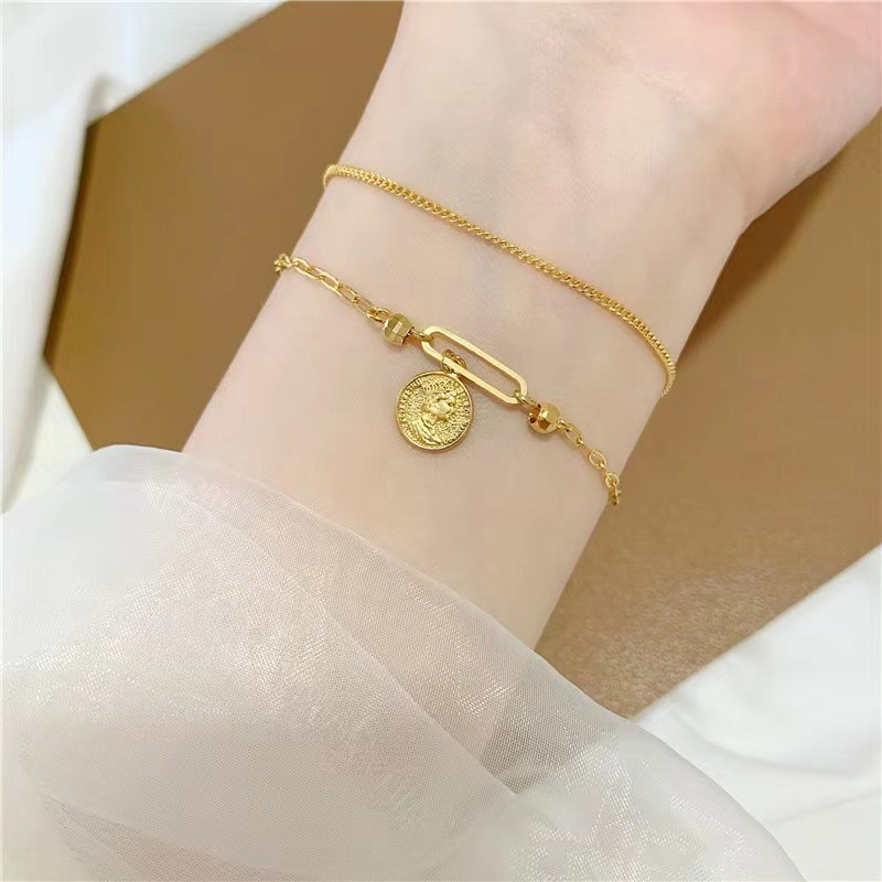 Novo estilo chinês pulseira de camada dupla meninas verão luz luxo High-End ins nicho Design vietnã areia ouro simulação