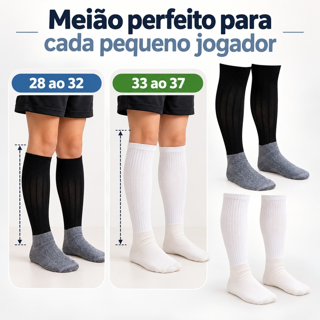 Meião Infantil Juvenil de Futebol Campo Salão pés Algodão