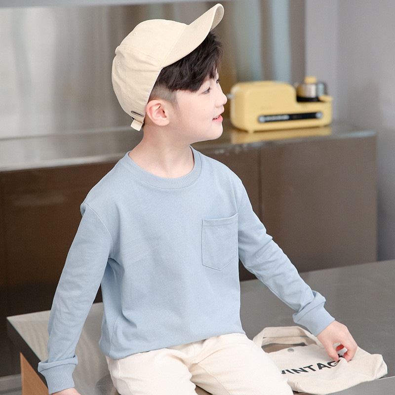 Crianças roupas infantis outono puro algodão manga comprida camiseta branco médio grande crianças em torno do pescoço me