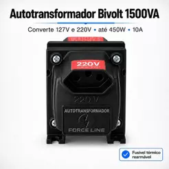 Auto Transformador 1500va 450W 1 tomada Bivolt Conversor 110v e 220V Geladeira Freezer Máquina 10 amperes