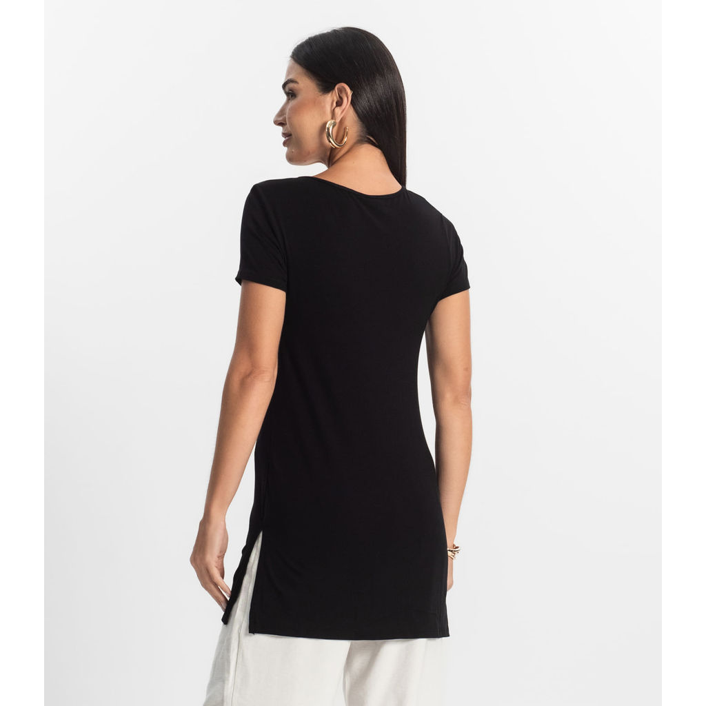 Blusa Básica Alongada Feminina Rovitex Preto · foto 2