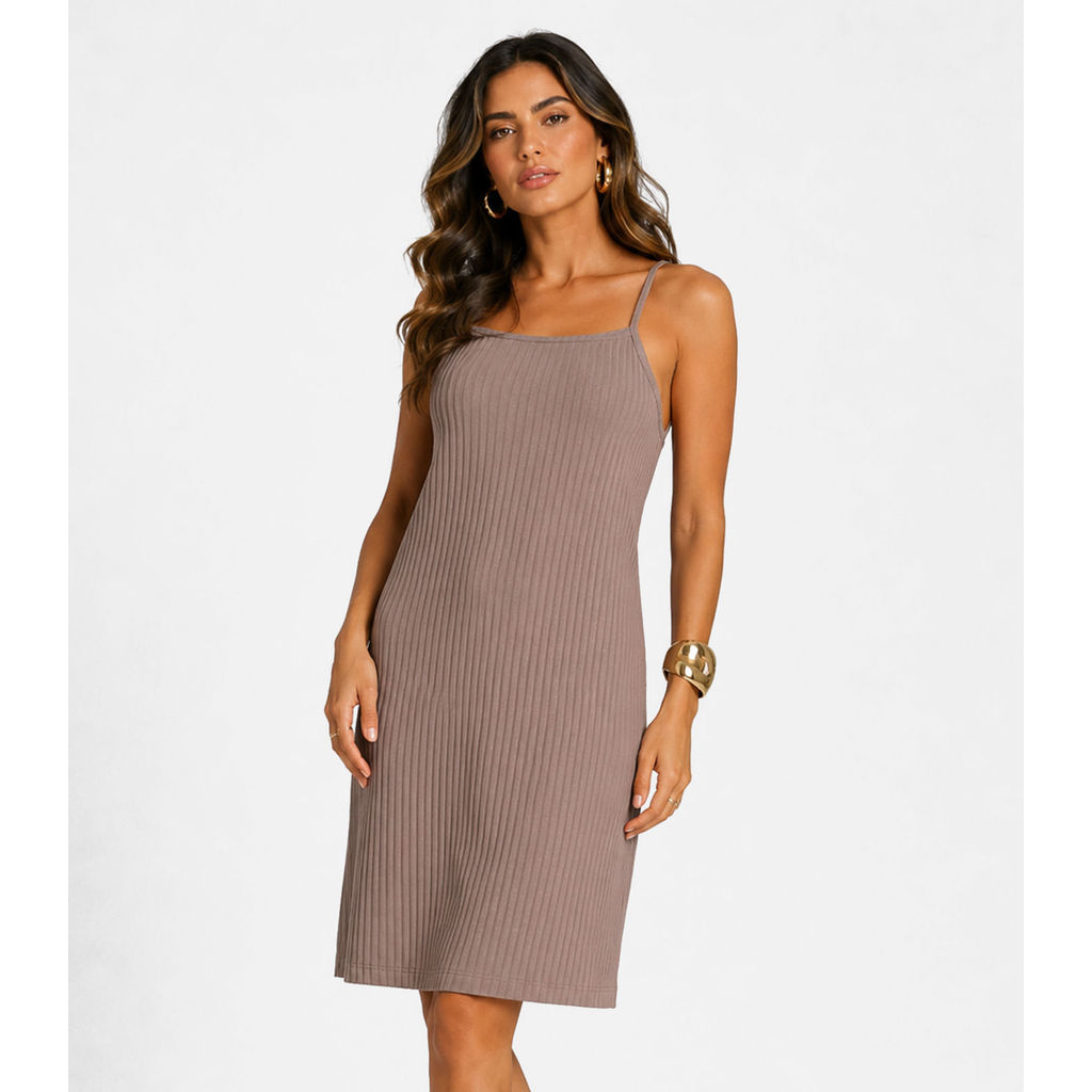 Vestido Canelado De Alça Select Marrom