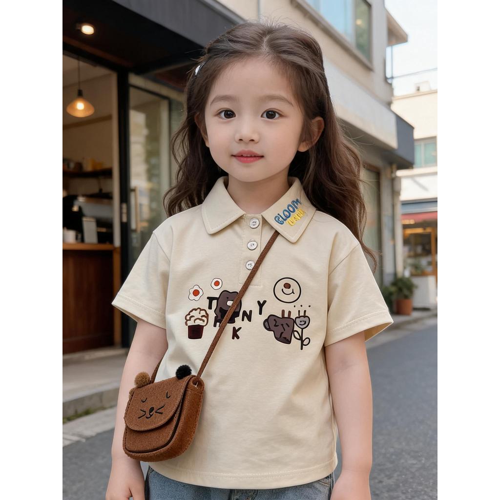 Crianças classe a camisa polo de algodão pesado meninos bordado de manga curta antibacteriano camiseta verão bebê menina
