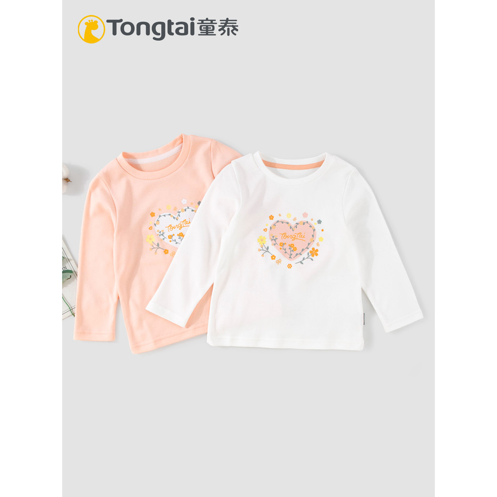 Tongtai primavera outono novo estilo infantil camiseta de manga comprida feminino bebê em torno do pescoço amor impressã