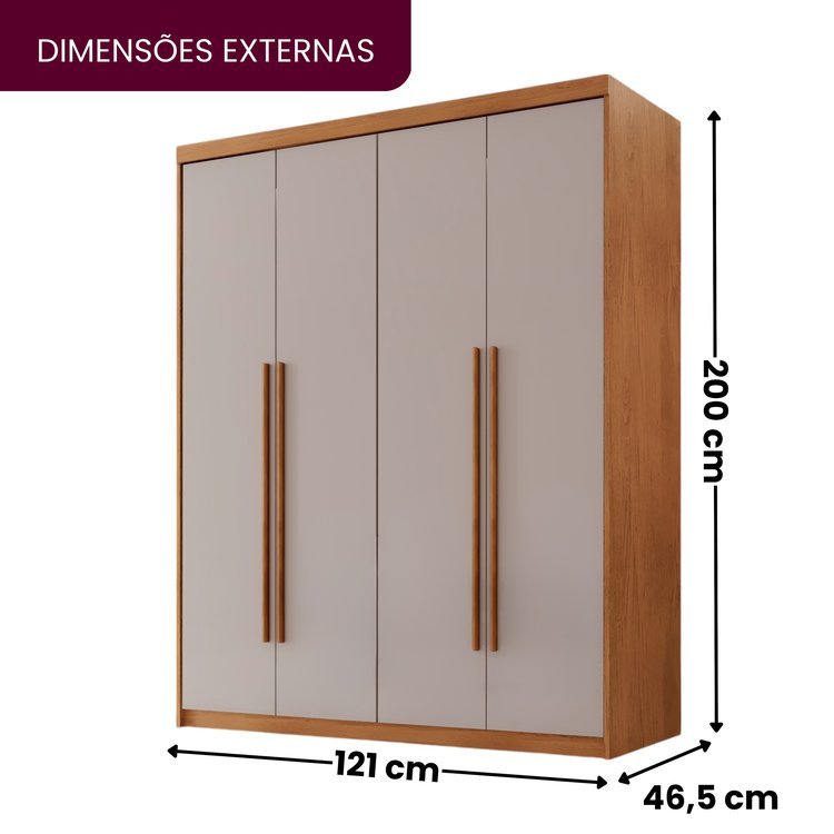 Guarda Roupa Solteiro 4 Portas 2 Gavetas MDF Veracruz Off White/Marromle Naturalle/Off White · foto 2