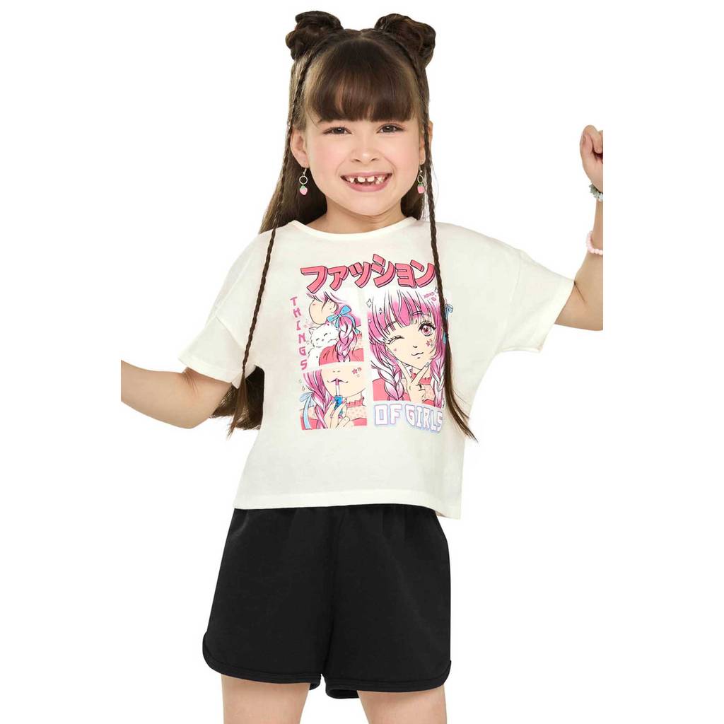 Conjunto Infantil Menina Com Estampa Elian Bege