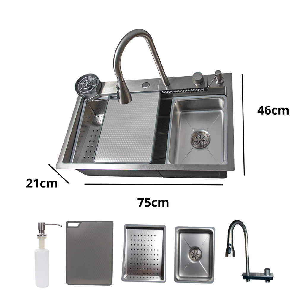 Cuba Premium 75x45 Pia de Cozinha Gourmet Inox 304 Com Torneira Cascata e Lavador de Copos · foto 2