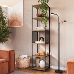 Estante de Livros Industrial 40CMX180CM 5 Prateleiras P1023 Marrom/Preto/Mel Preto/Mel
