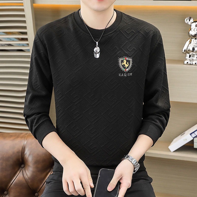 Primavera outono camiseta masculina de manga comprida fina roupas de outono camisa de fundo camiseta moda Casual moletom