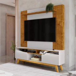 Estante para TV e Home Theater até 75 Polegadas 180CMX197CM Pés em Madeira Maciça Atalaia X Marrom Naturalle/Off