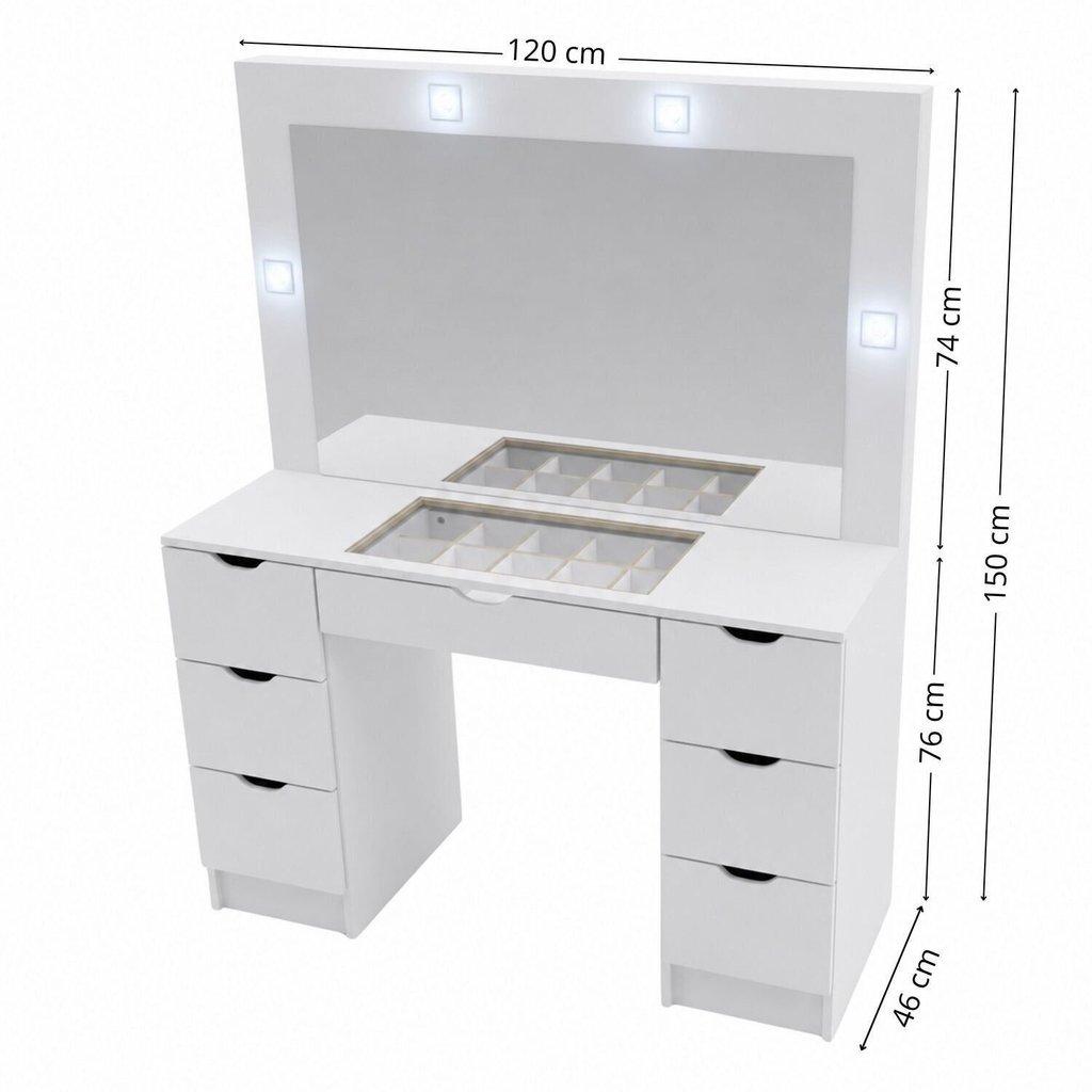 Penteadeira Camarim Liz com Espelho LED 7 Gavetas e Vidro Branco — imagem 2 de 2