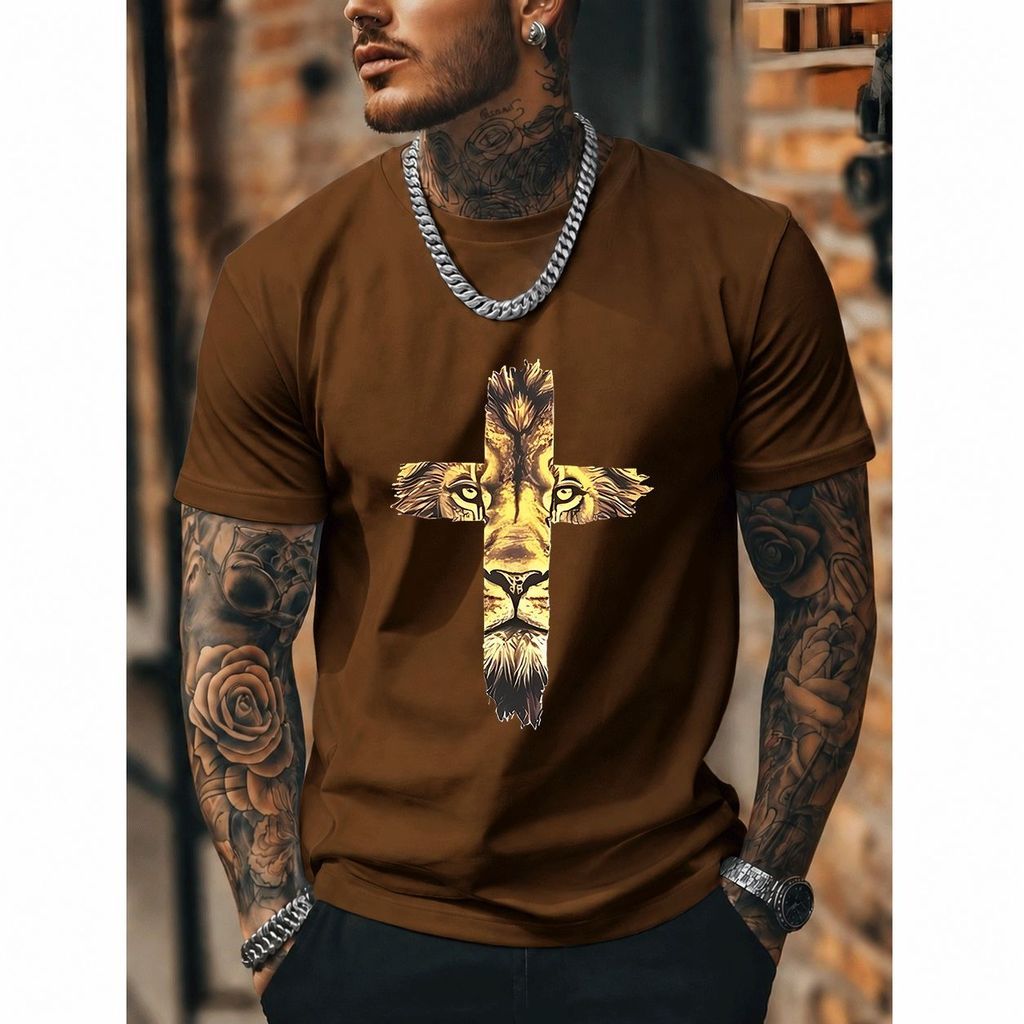 [Premium Algodão Puro]CA Camiseta Oversized Streetwear Masculina e Feminina, Estampa de Leão, Puro Algodão, Ideal para L