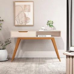 Aparador Puxador Usinado e Pés em Madeira Maciça 100% MDF 136cm Linha 2025 Bege
