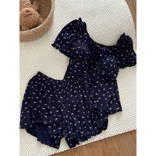High-End preto Floral impressão Modal pijamas de manga curta feminino verão 2025 novo estilo Shorts terno roupas para ca