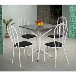 Conjunto Sala de Jantar Mesa Tampo de Granito Quadrada com 4 Cadeira Thais Branco/Preto Branco/Preto
