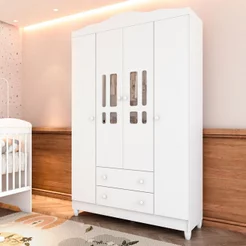 Guarda-Roupa Infantil 4 Portas 2 Gavetas MDF Ariel Branco Branco