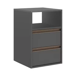Mesa de Cabeceira 2 Gavetas em MDF Titânio/Cinza Titânio