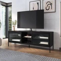 Rack para TV até 65 Polegadas 180cm 2 Portas e 3 Prateleiras Euforia Yescasa Preto Preto