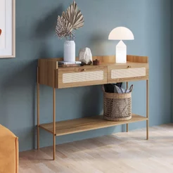 Aparador 2 Gavetas 103cm Palhinha Pé Metal Dourado Oslo Marrom/Hanover Hanover/Dourado