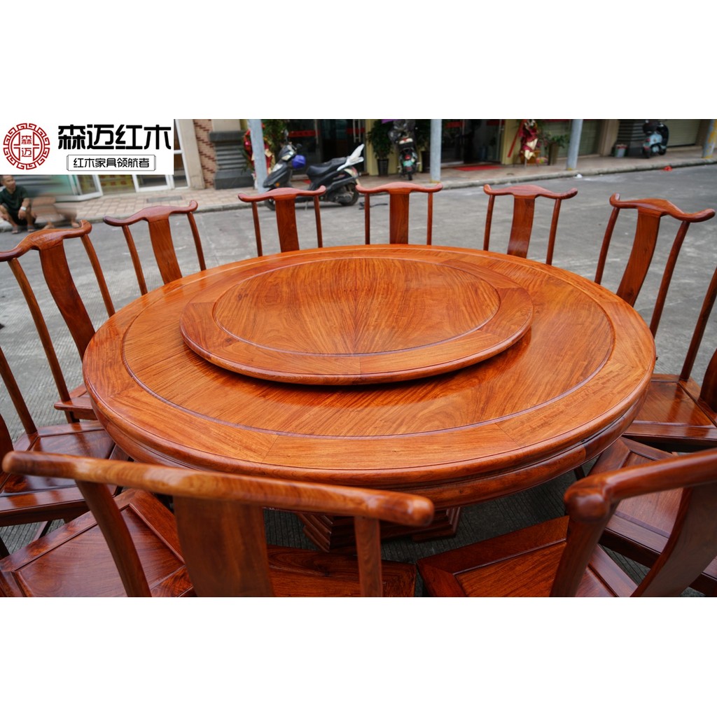 Mesa de jantar de mogno jacarandá birmanês Frutas grandes Sândalo vermelho Mesa de jantar redonda Toda madeira maciça Me
