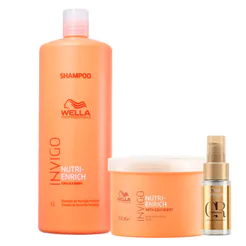 Kit Wella Shampoo 1L + Máscara 500ml + Óleo 30ml Invigo Nutri Enrich