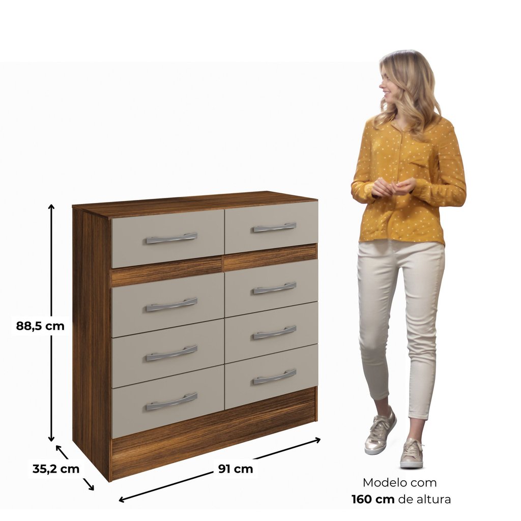 Cômoda para Quarto 8 Gavetas Imperatriz Castanho/Off White Marrom/Offwhite Castanho/Off White · foto 2