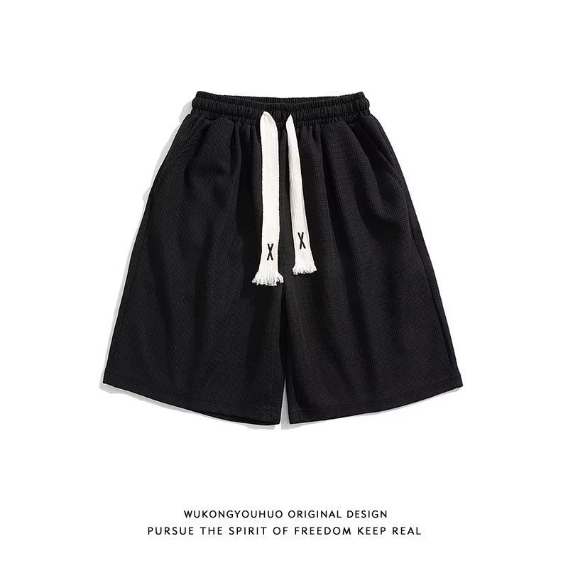 Goku pronto estoque Street Wear Waffle preto Shorts XX cordão verão solto praia férias esportes lazer casal estilo All-M