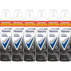 Kit Desodorante Antitranspirante Aerosol Rexona Invisible 72 horas 250ml - 6 Unidades