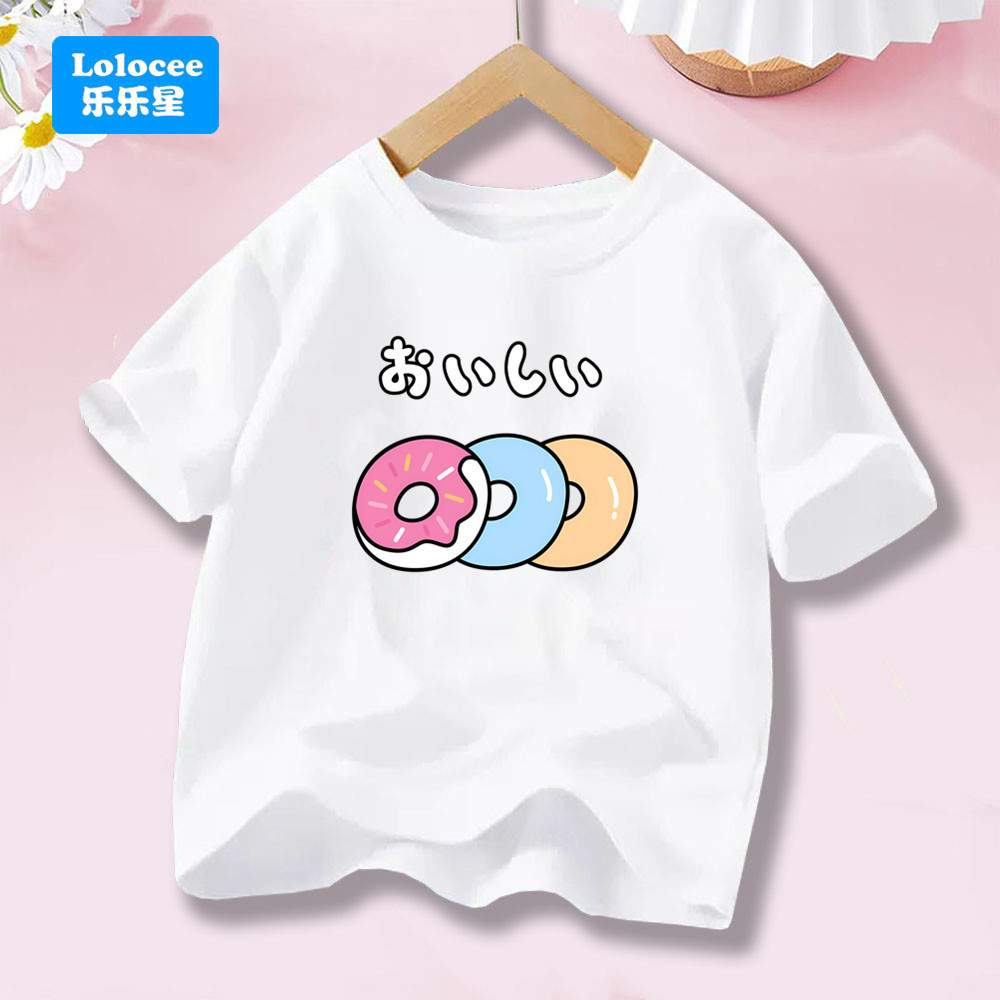 Meninas Bonito Donut Impressão Algodão Manga Curta Camiseta Crianças Verão Casual Topo TTQ1