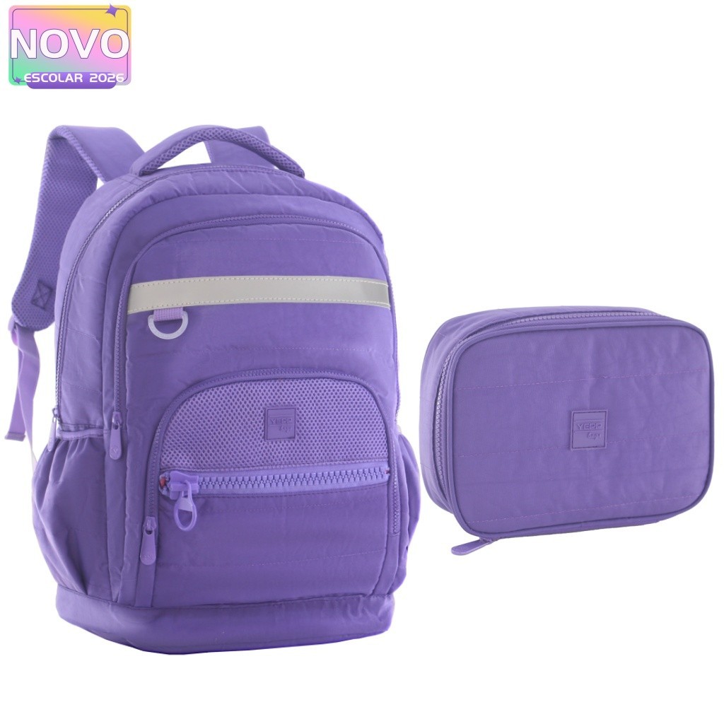 KIT de Mochila Grande Juvenil Estilosa Cor Pink Roxo Desenho do tecido Matelassê Lancheira Térmica e Estojo em Oferta na Shopee