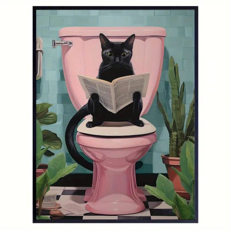 Quadro Gato preto banheiro 1 peça Premiun quadro gato decoração pet shop consultório veterinário