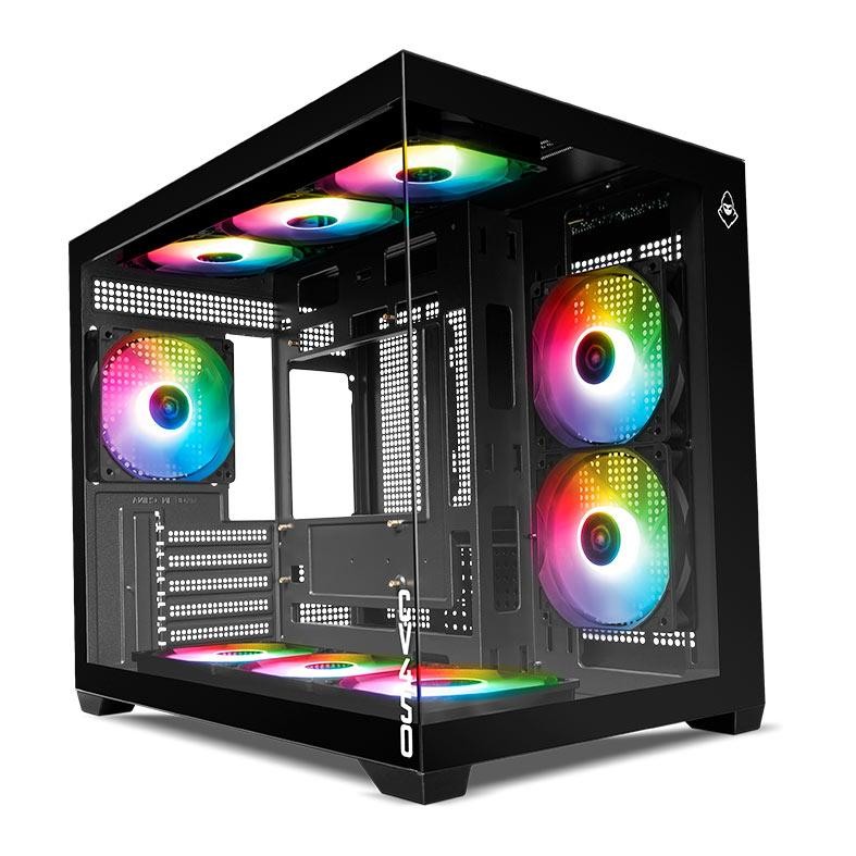 Gabinete Gamer Mancer CV450, Mini-Tower, Lateral de Vidro, Com 9 Fans, Preto, MC