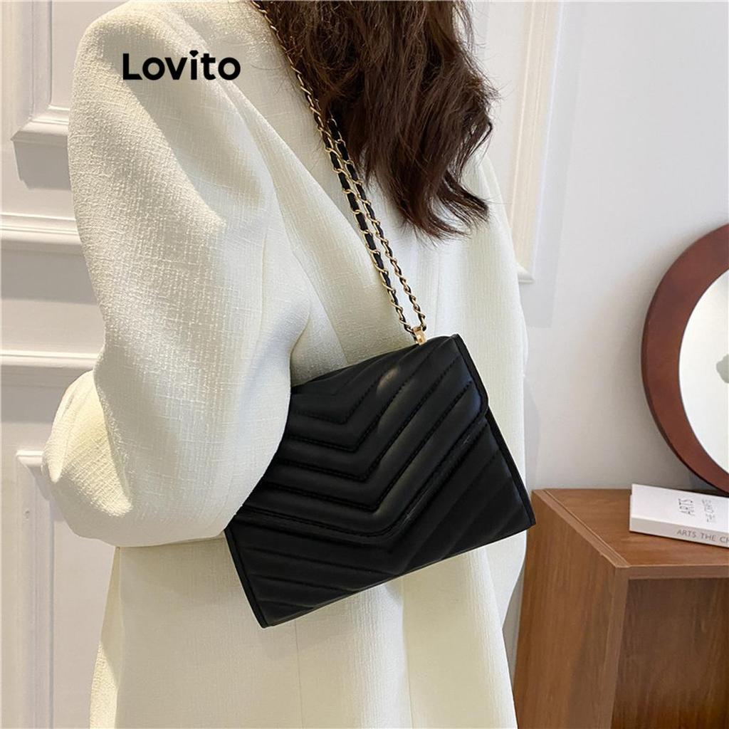 Detalhes do Lovito Elegante bolsa quadrada lisa com alça de ombro Lingge bolsa de ombro pequena para mulheres  LFA66038