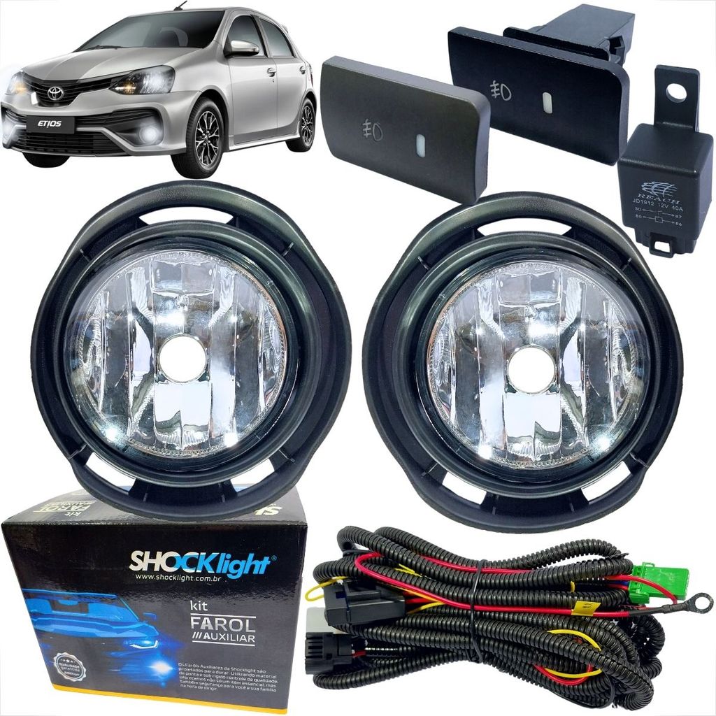 KIT FAROL DE MILHA PARA TOYOTA ETIOS HATCH E SEDAN DE 2012 À 2021 COM BOTAO MODELO ORIGINAL
