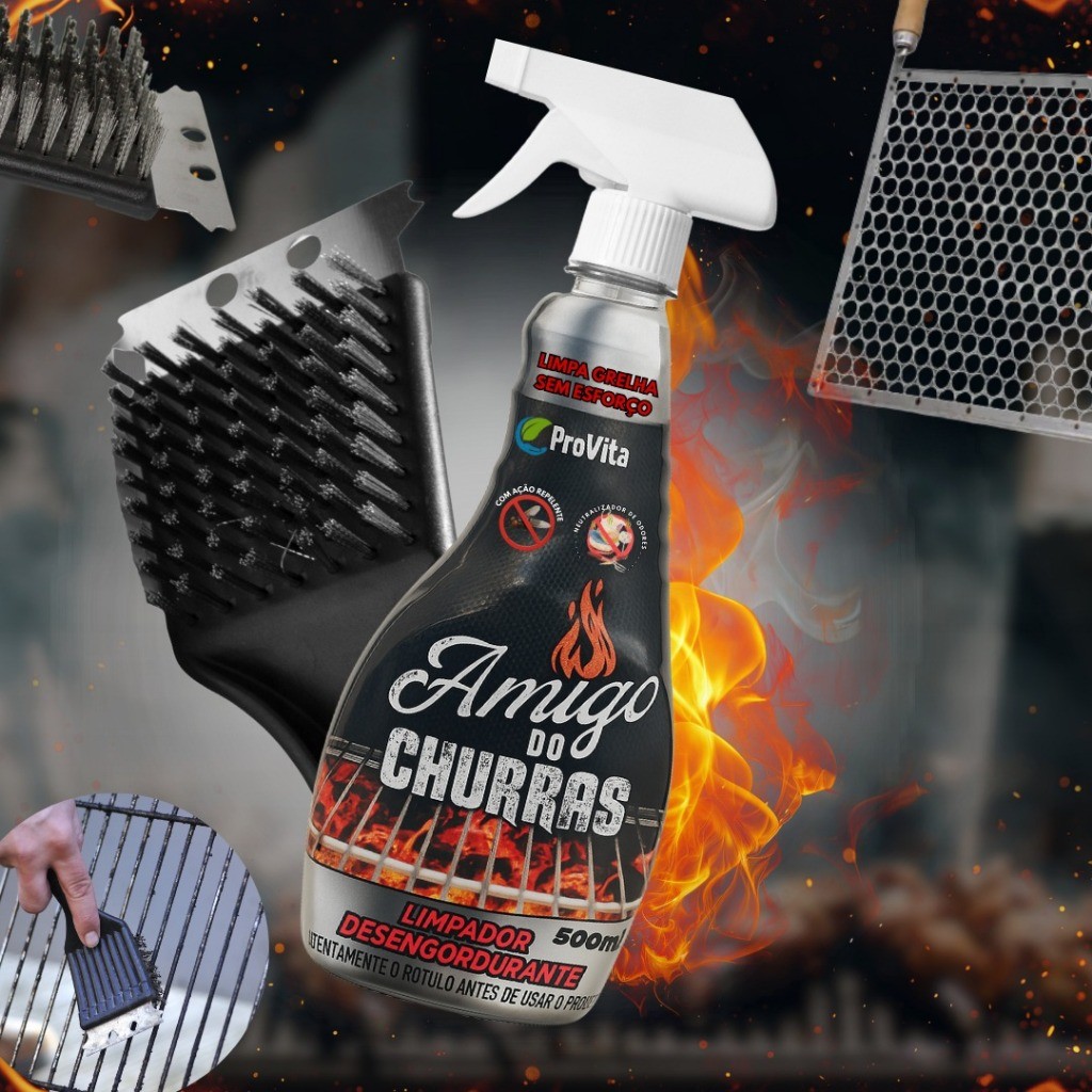 Kit Limpa Grelha Spray Premium Desengordurante Amigo do Churras + Escova Limpa Grelha com Raspador em Oferta na Shopee