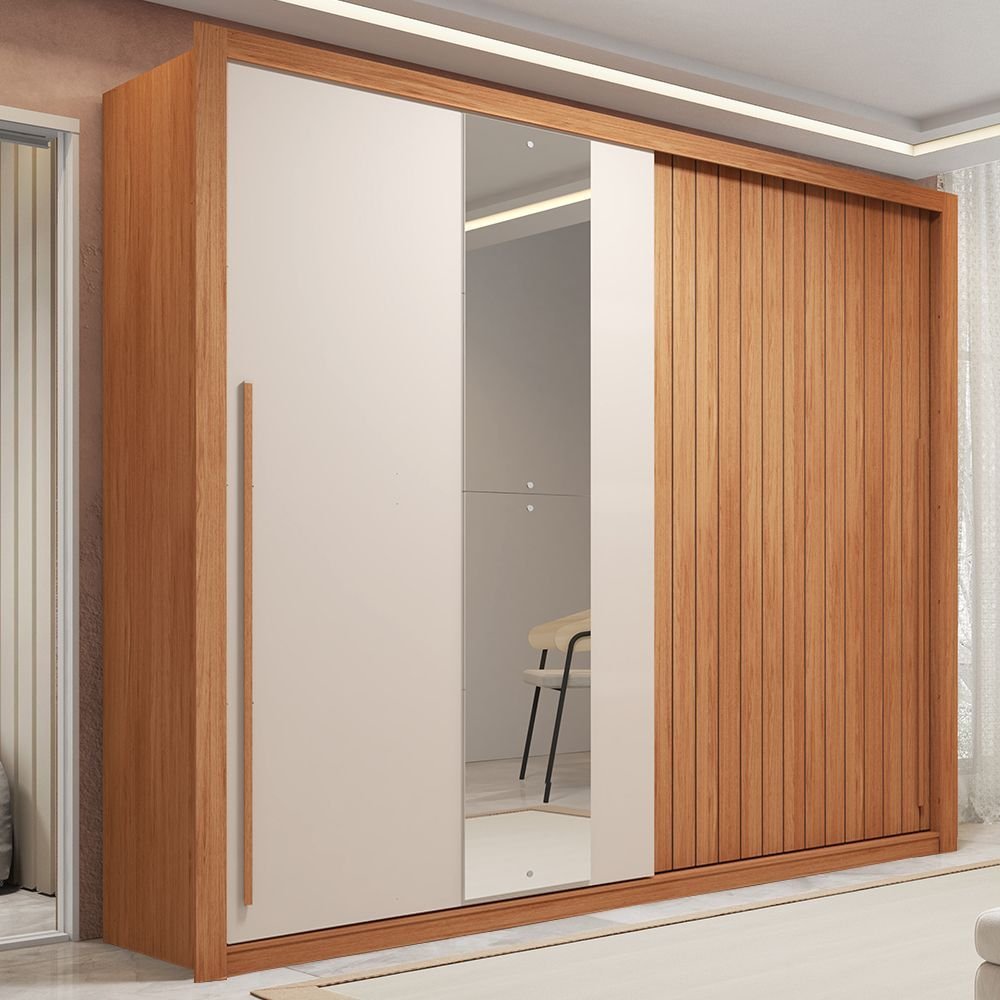 Guarda-roupa Casal Ripado com Espelhos 2 Portas e 4 Gavetas Suburban Gold Espresso Móveis