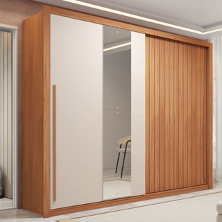 Guarda-roupa Casal Ripado com Espelhos 2 Portas e 4 Gavetas Suburban Gold Espresso Móveis