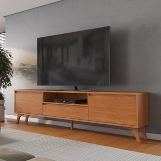 Rack para Tv até 75 Polegadas Pés Madeira Maciça Laqueado 237cm Piazza New Naturalle em Oferta na Shopee