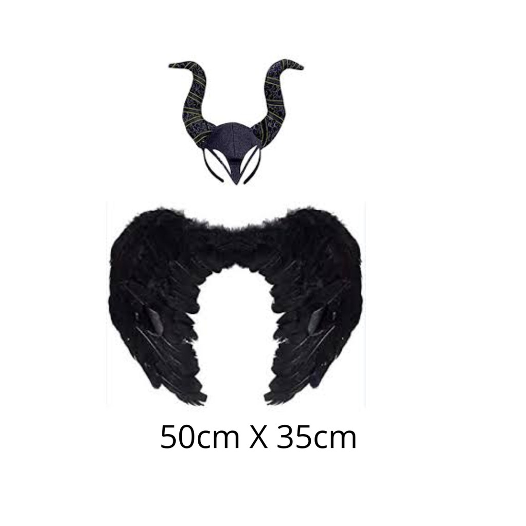 Fantasia Malévola  Preto Adulto Arco E Asa Carnaval  asa 50cm X 35cm