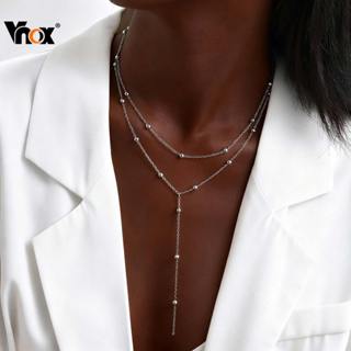 Vnox Prata Frisado Borla Dupla Camada Empilhada Em Forma De Y Colar Ajustável Não Manchar Longo Feminino Simples Moda An em Oferta na Shopee