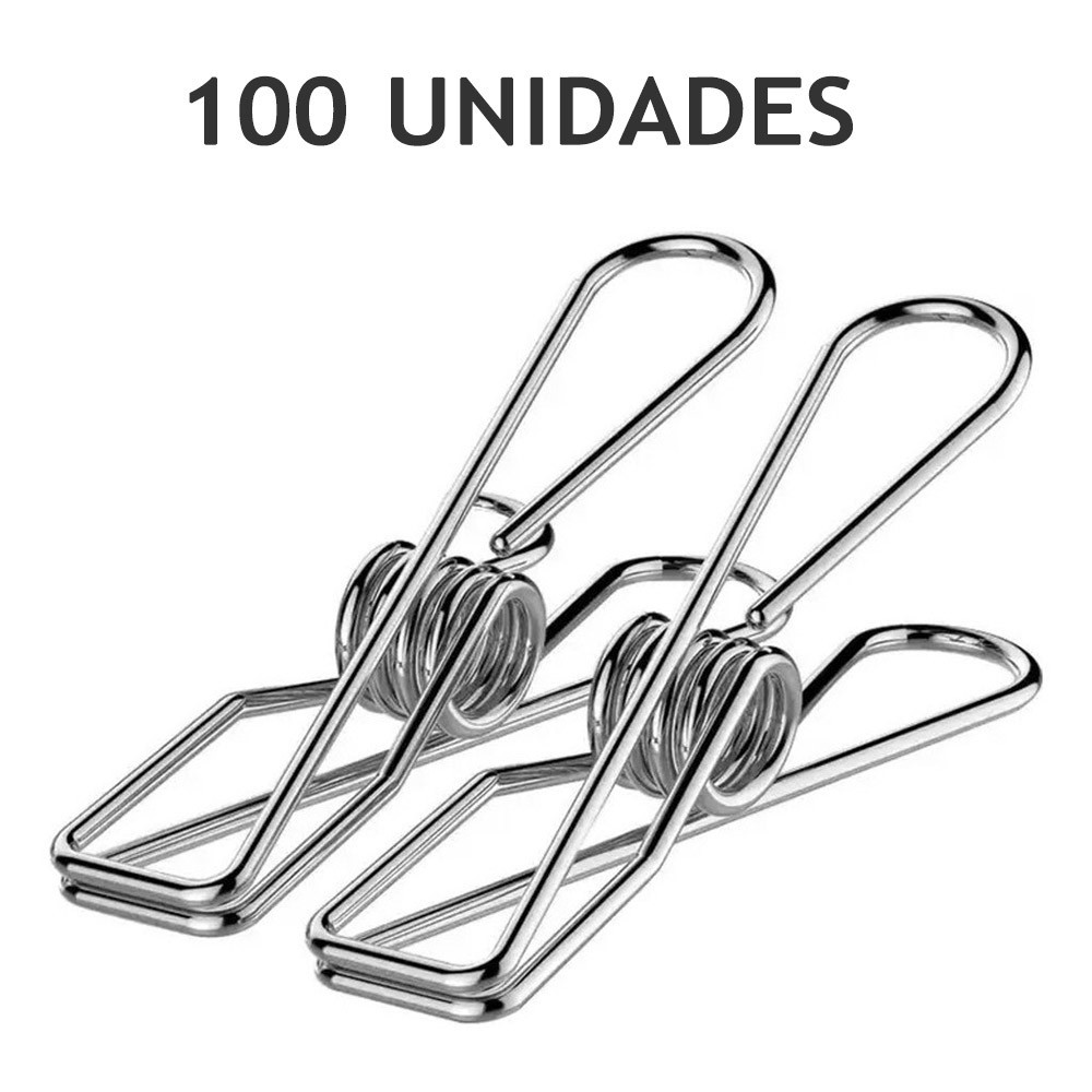 Kit 100 Peças Presilhas Prendedor De Roupa 100% Inox Alta Qualidade
