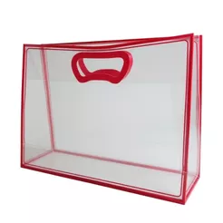 Sacola Transparente Fosca Horizontal Pvc Alça Plana Vermelha - 22x30x9cm - 1 unidade - Cromus - Rizzo