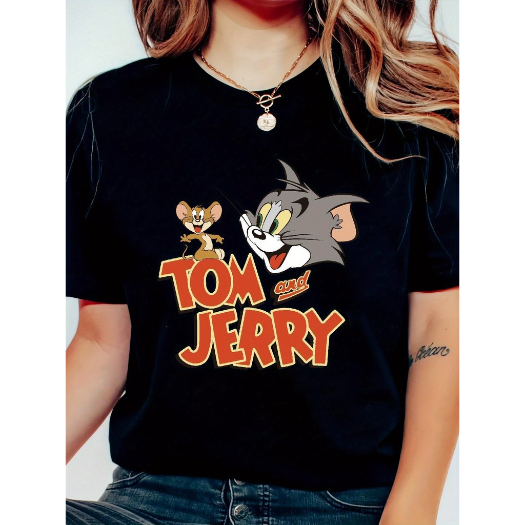 BR.Moonlight Camiseta Feminina Tom Jerry Warner Bros Cartoon Gato Rato Estampada Confortável Divertida Estilosa Moda
