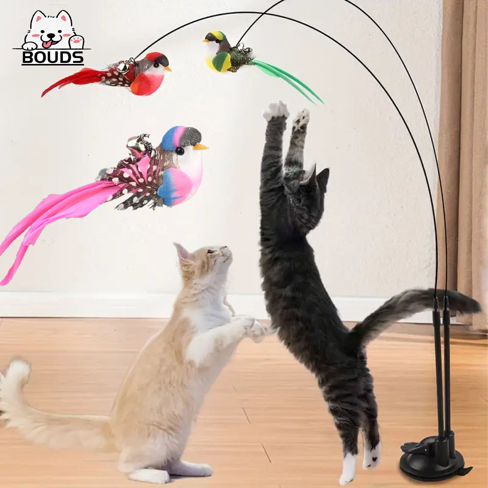 Brinquedo Vara para Gato Pássaro de Penas Exercício e Diversão Doméstica com Sino