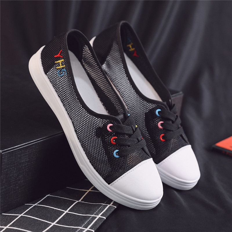 Sapatos de rede de verão femininos deslizamento-em sapatos preguiçosos versão coreana estudante Casual sapatos femininos