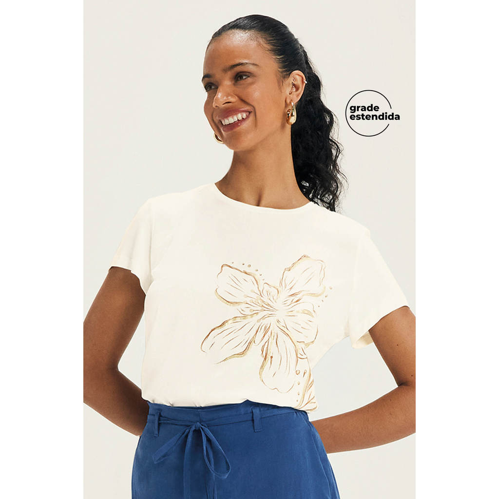 Blusa Feminina Regular Floral Marialícia Bege