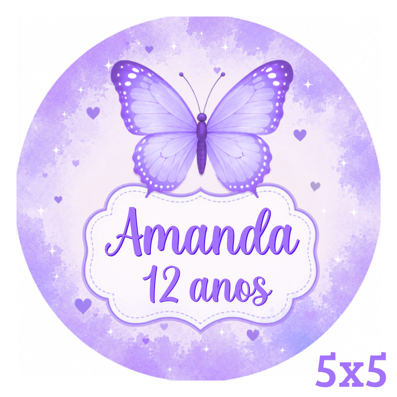 Adesivo Personalizado Borboleta Lilás 5x5 | Lembrancinha | Festa Infantil | Aniversário