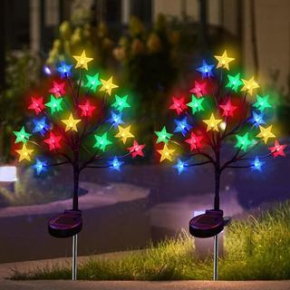 2 Pacotes de Luzes Solares Decorativas em Forma de Estrela para Jardim, Luzes Estelares Multicoloridas à Prova d'Água pa