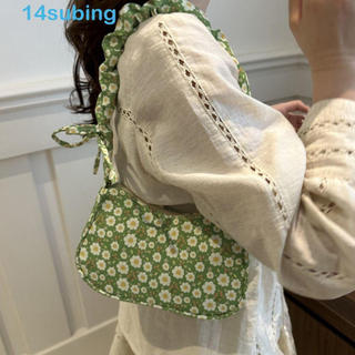 Bolsa de ombro estampada SUBING, bolsa de lona floral de grande capacidade, bolsa de mão com laço requintado KYQC CBMX