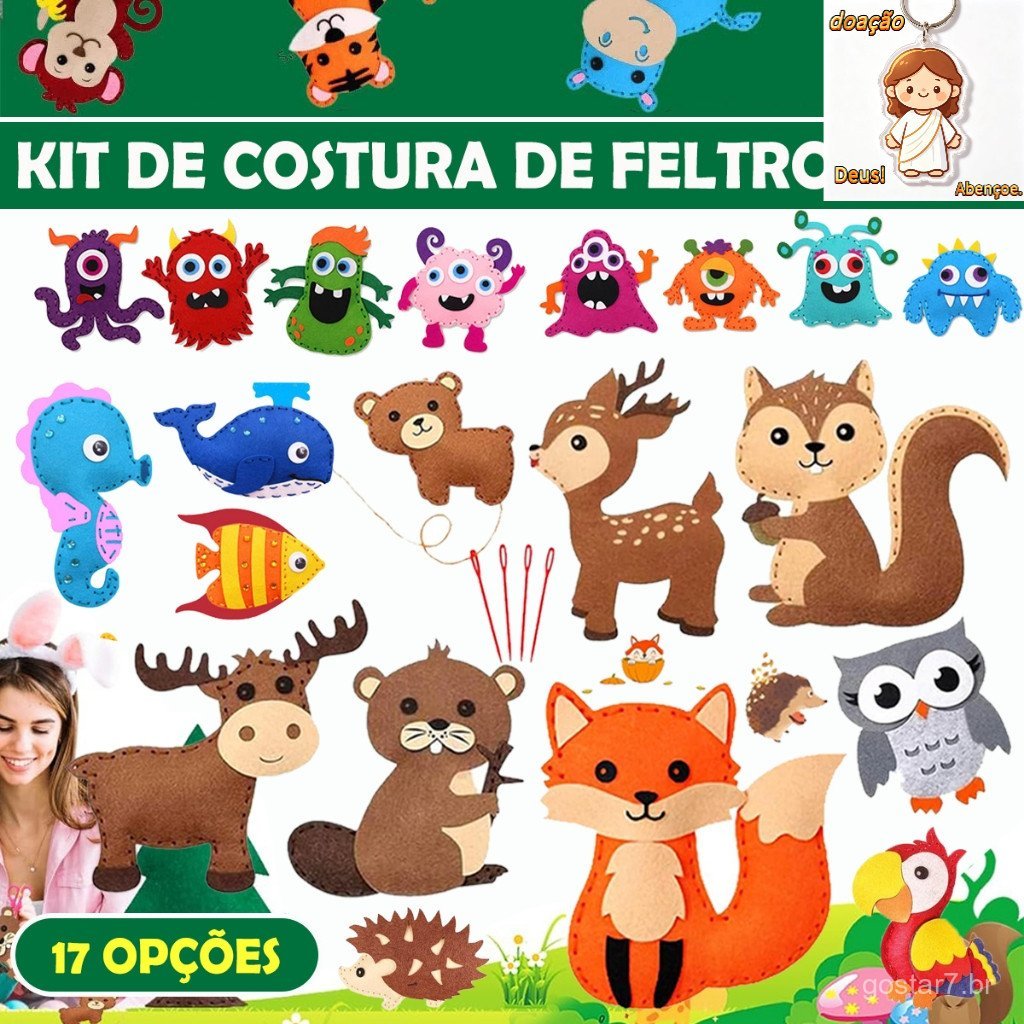 5/6/8/10/11/12/14pcs Kit De Costura De Feltro Para Habilidades Motoras Finas Animais De Bricolagem Crianças De 3-12 Anos